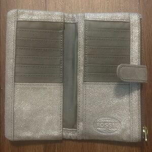 Fossil Suede Sparkle Taupe Clutch Wallet
